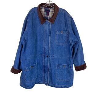 Denim&Co Plus Size Vtg 90s Denim Chore Jacket Barn Coat Corduroy Collar Lined